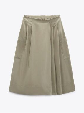 Zara Poplin Culottes in Light Tan Khaki Casual Midi Skort with Pockets Sz. Small